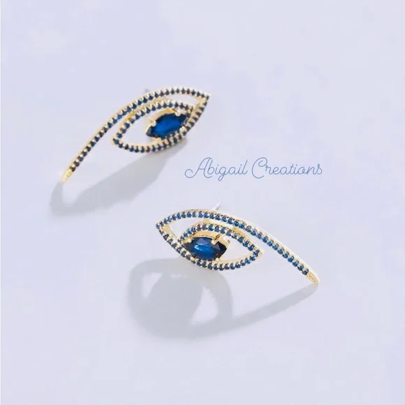 Abigail Creations Elegant Blue Cubic Zirconia Evil Eye 🧿 Stud Earrings - Picture 4 of 4